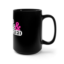 Load image into Gallery viewer, Saved Single &amp; Satisfied Black Mug 15oz
