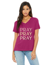 Load image into Gallery viewer, Pray On It Premium Ladies' Relaxed Jersey V-Neck T-Shirt | 6405
